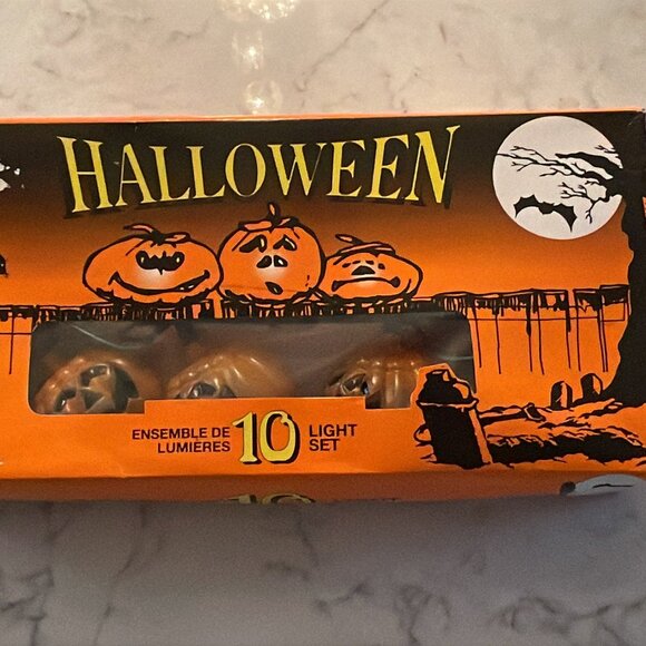 Vintage 90s Halloween 10 Light String Pumpkin Blow Mold Set with Box - 9 ft long - Picture 13 of 15
